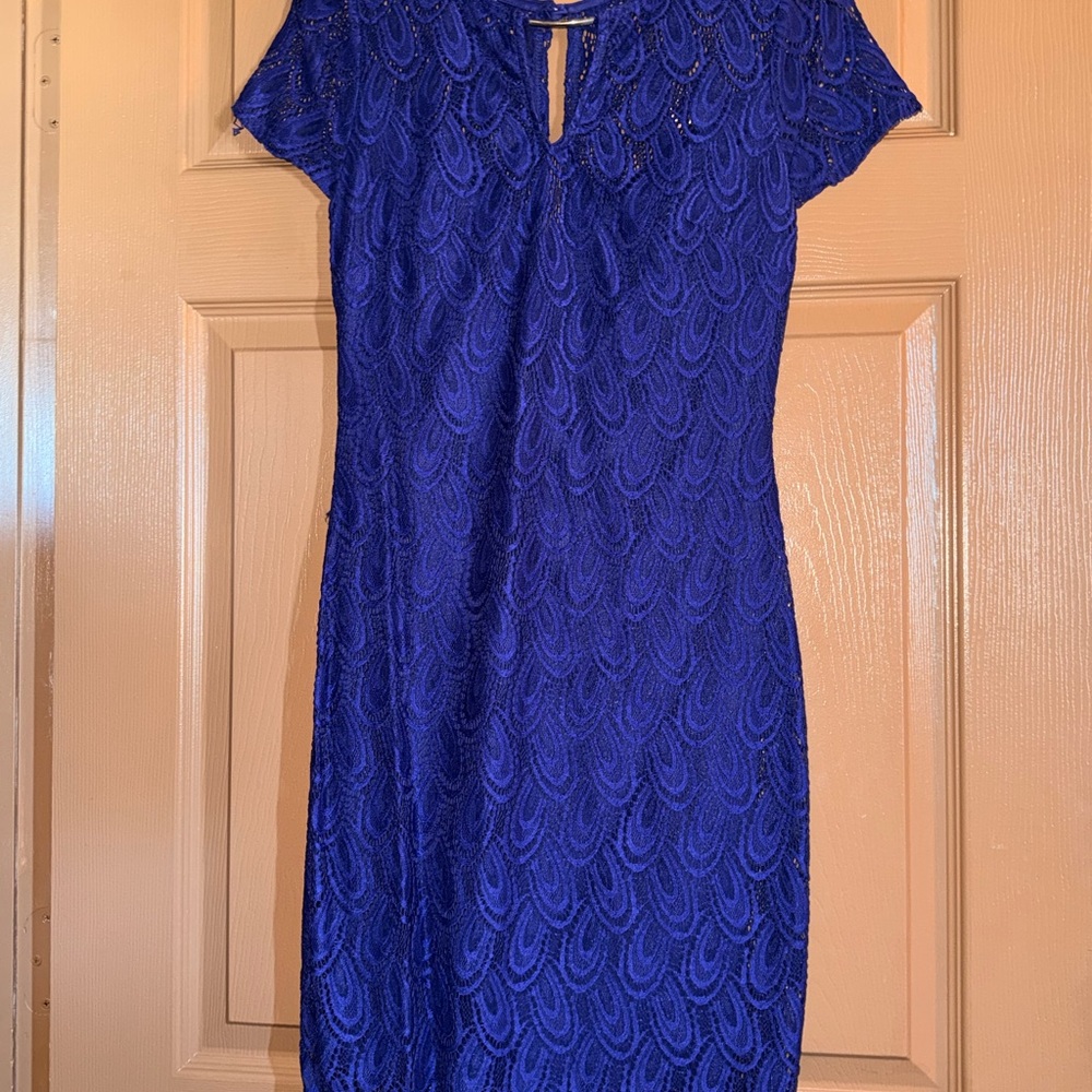 Bisou Bisou Royal Blue Lace Midi Dress